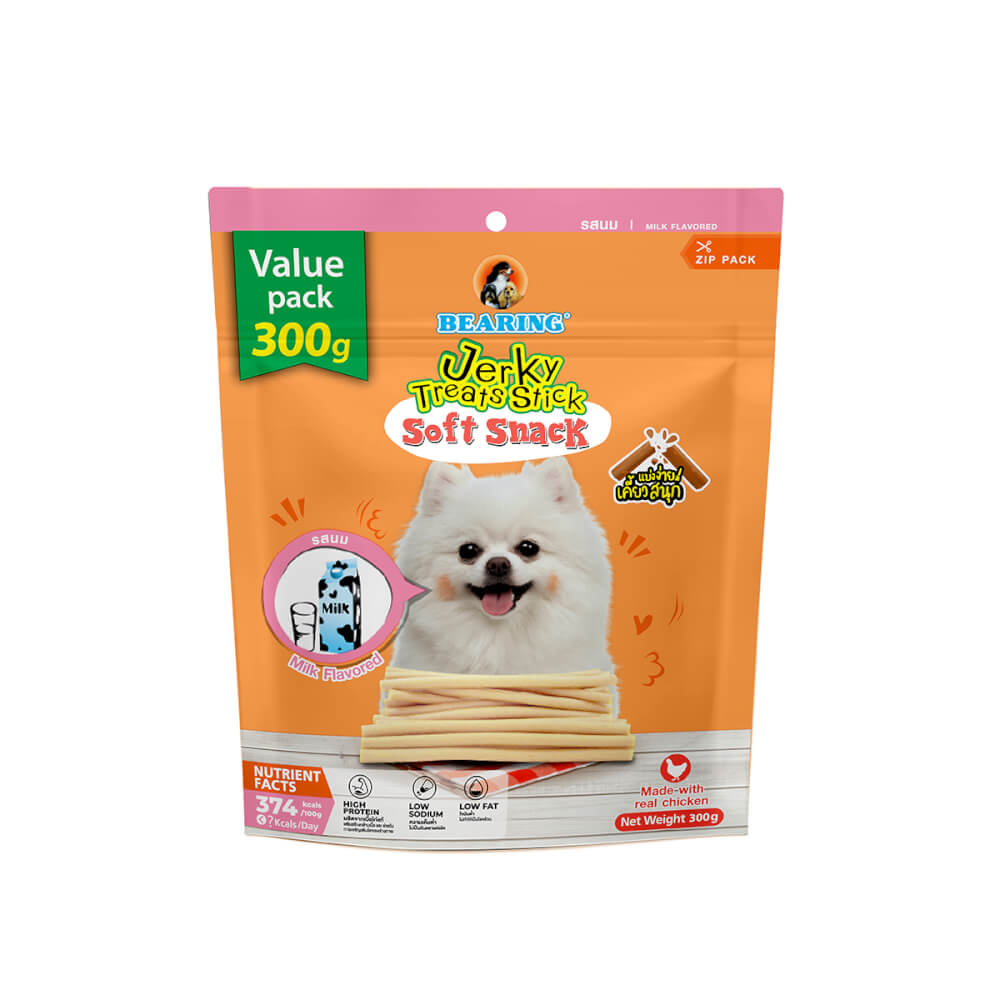 ขนมสุนัข BEARING เนื้อไก่อัดแท่ง สูตร JERKY TREATS SOFT SNACK รสนม ขนาด 300G_0
